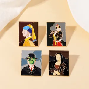 Set of four abstract geometric enamel pins inspired by world-famous classic oil paintings