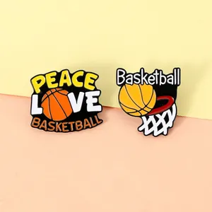 Creative Basketball Enamel Pin Peace Love Basketball Sport Theme Alloy Brooch Badge For Clothes Bags Hats Jewelry Gift