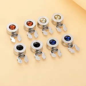 Set of 8 silver magnetic brooches with colorful faceted gemstones and lattice texture