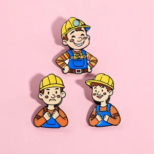 Cartoon Worker Enamel Brooch Alloy Cute Anime Character Badge Ins Style Fashion Jewelry Accessory For Backpack Clothes