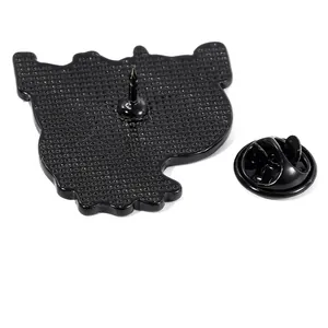 Reverse view of a black enamel basketball lapel pin with secure butterfly clutch back