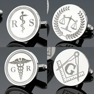 Französischer Stil Edelstahl Manschettenknöpfe Rund Professional Symbole Justiz Medizin Freimaurer Manschettenknöpfe Herren Schmuck