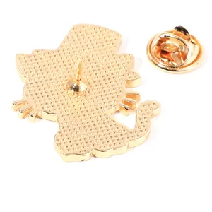 Cute Christmas cat enamel pin back view with golden metal butterfly clutch attachment