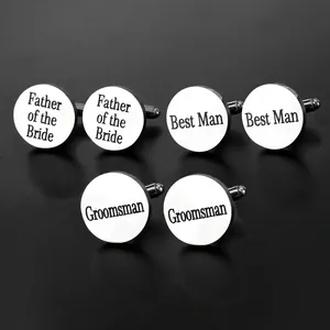 Ensemble de boutons de manchette ovales argentés pour le père de la mariée et garçons