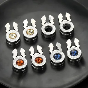 Luxury Alloy Round Zirconia Button Covers For Shirts Vintage Geometric Rhombus Metal Carving Rhinestone Cufflinks Accessories