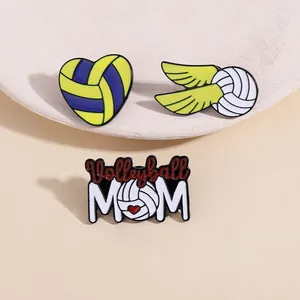 Détails des épingles en émail de volley-ball avec motifs de cœur, d'ailes et de maman volley