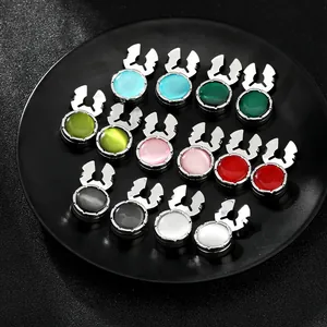 Cubrebotones de Camisa de Aleación Redonda de Moda Con Piedra Ojo de Gato Sintética Gemelos Decorativos Unisex Elegantes Accesorios