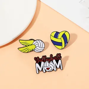 Ensemble de Broches Émaillées Volleyball MOM en Alliage Ailes de Sport Cœur Badge pour Vêtements Sac Décor Bijoux Cadeau