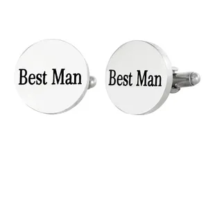 Boutons de manchette Best Man en acier inoxydable argenté pour chemise homme