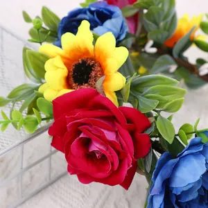 Floral crown hairband with silk roses and sunflowers for wedding photography