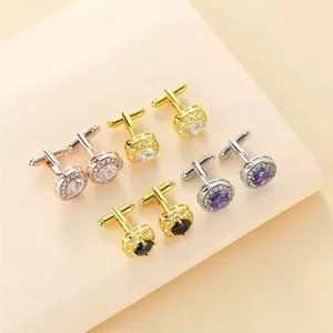 Detailed collection of luxury men's cufflinks with round rhinestones and T-bar fastenings