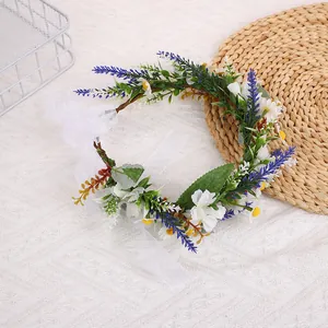 Böhmisch Blumenkranz Stirnband Handgefertigt Stoff Rose Gänseblümchen Blumenkrone Mit Satinband Für Hochzeit Party Urlaub Damen