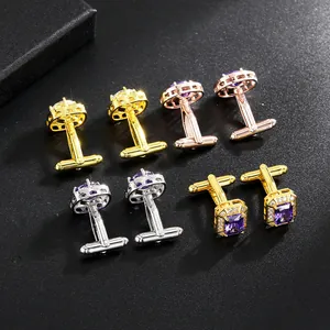 Close-up of luxury round and square blue zircon cufflinks in gold, silver and rose gold