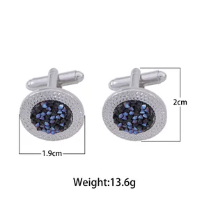 Boutons de manchette ronds argentés avec cristal bleu-violet pour chemises d'hommes