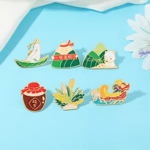 Set de 6 pines de esmalte de Fiesta del Bote del Dragón con pandas y zongzi dulces