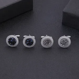 Boutons de Manchette Homme Business Ronds en Alliage Strass Vintage Géométrique Cristal pour Chemise Cadeau Bijoux Mariage Fête