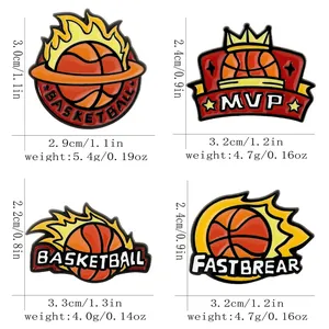 Set di spille da basket in smalto creativo con corona MVP e disegni di palle di fuoco