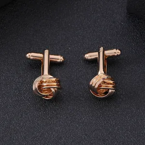Boutons de manchette nœuds tressés or rose avec fermeture en T pour chemises habillées