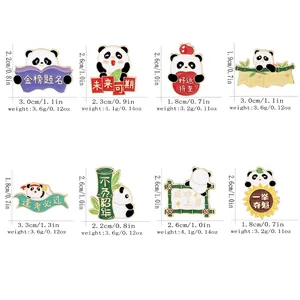Cartoon panda enamel pins with inspirational text and size chart for student gifts