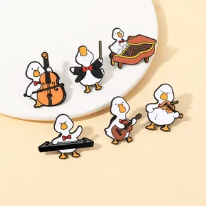 Cute Cartoon Music Duck Enamel Brooch Pin Alloy Musical Instrument Conductor Guitar Violin Piano Cello Keyboard Badge For Backpack Clothes Accessories