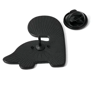 Back view of black enamel dinosaur lapel pin with secure butterfly clutch attachment