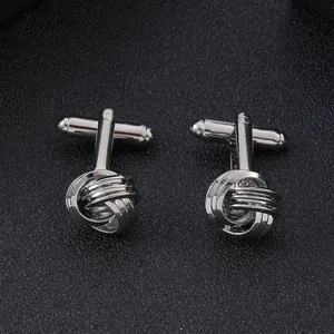 Boutons de manchette nœud d'amour argentés avec fermeture pivotante pour chemise homme