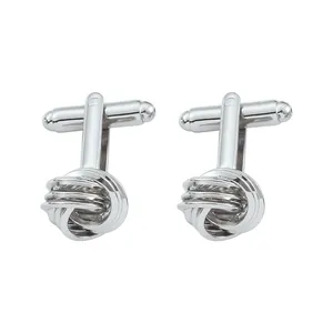 Boutons de manchette nœud tressé en argent poli pour chemise d'affaires pour hommes