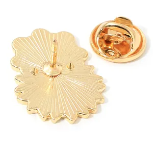 Back view of gold metal panda brooch with butterfly clutch and textured finish