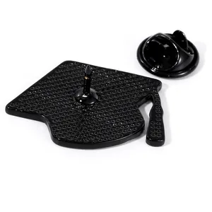 Graduation cap alloy metal brooch with textured back and black rubber clasp pin back