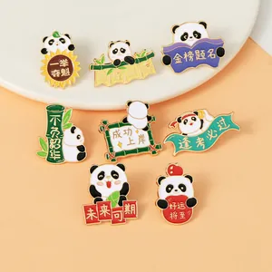 Cartoon Panda Metal Brooches Alloy Enamel Lapel Pins Cute Panda Jewelry With Inspirational Chinese Text Badge Gift For Students
