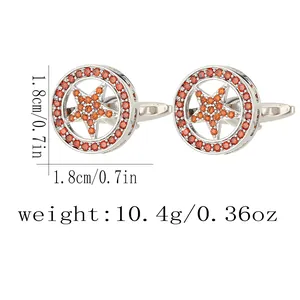 Star-shaped gold-plated cufflinks with orange zircon stones and size specifications