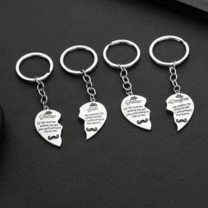 Set di 4 portachiavi a puzzle a cuore in acciaio inox per famiglia con testo Padre Figlio Figlia