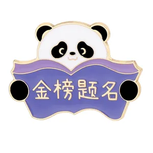Cute panda enamel pin with golden success text badge for graduation student gifts