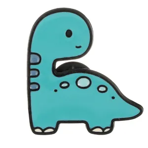 Cute light blue enamel cartoon long-neck dinosaur brooch with dark blue spots