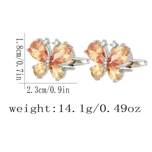 Elegante Manschettenknöpfe mit orangefarbenen Zirkonia Schmetterlingen für Hemden