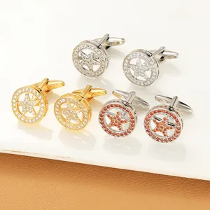 Vintage Copper Octagon Cufflinks For Men Gold Silver Plated Pentagram Star Pattern Rhinestone Zirconia Inlaid Business Formal Shirt Jewelry