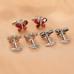 Luxuriöses Manschettenknopf-Set Schmetterling mit Zirkonia in Rot, Bernstein und Schwarz
