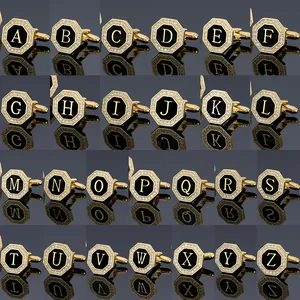 Mancuernas de Negocios Octogonales para Hombre con Letra Inicial de Cobre Chapado en Oro e Incrustaciones de Strass Alfabeto A-Z para Camisa de Traje Joyería Regalo