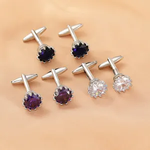 Juego de gemelos de plata para hombre con piedras preciosas redondas azules y moradas