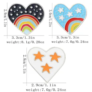 Ensemble de broches cœur en émail arc-en-ciel avec motifs ciel étoilé et alliage
