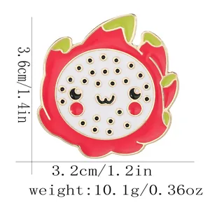 Cute cartoon dragon fruit enamel brooch pin with red and white colors for summer accessories