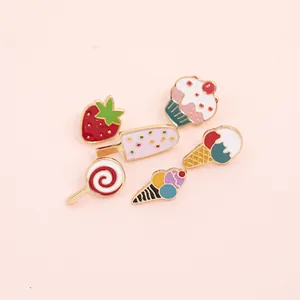 Cute Cartoon Food Enamel Brooch Set Alloy Strawberry Ice Cream Lollipop Cupcake Badge Pins For Women Girls Fashion Jewelry