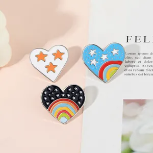 Lot de pins cœur émaillé arc-en-ciel avec motifs étoiles et finition huile