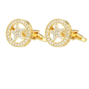 Exquisite gold-plated star cufflinks with crystal accents and classic T-bar closure