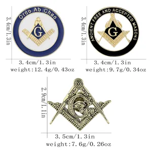 Three-piece set of Masonic emblem pins with blue enamel and gold finish details