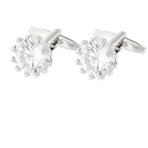 Gemelos de plata para hombre con cristal redondo grande y engaste de corona