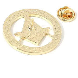 Golden Masonic Freemasonry compass and square lapel pin with butterfly clutch back