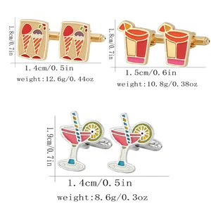 Chic beverage and ice cream cufflinks set in gold and silver tones with colorful enamel