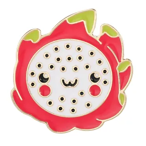 Cute cartoon pitaya enamel brooch pin with a smiling face and red finish for summer