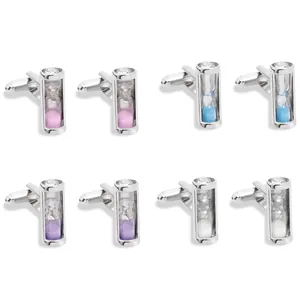 Coffret boutons de manchette sablier pour hommes en argent avec sable multicolore